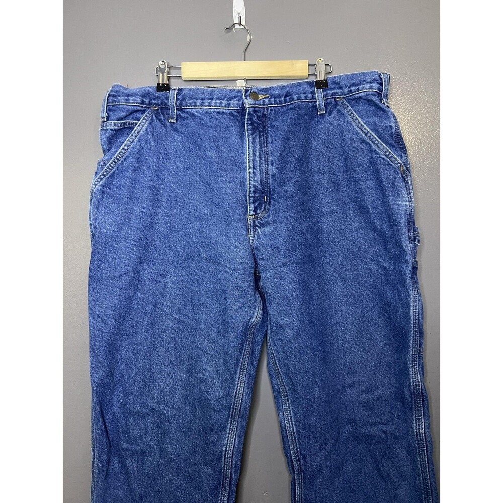 Carhartt Flannel Lined Jeans Mens 42x32 Blue Relaxed Fit Work Denim B236 DST